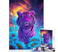 Puzzle per ragazzi da 1000 pezzi con tigre psichedelica e campo di girasoli Puzzle da 1000 pezzi per rilassarsi Ottimo regalo per chi ama giocare e migliorare la memoria (38x26cm)
