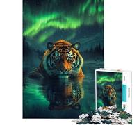 Puzzle per ragazzi da 1000 pezzi con tigre sotto l'aurora boreale puzzle per adulti antistress difficile ideale come regalo di Natale o compleanno (dimensioni 38x52cm)