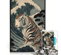Puzzle per ragazzi da 1000 pezzi con tigre stile Ukiyo-e prodotto in Giappone e Cina Giocattolo antistress rilassante e stimolante per la mente compleanni e altre occasioni 38x52cm