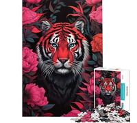 Puzzle per ragazzi da 1000 pezzi con tigre tra fiori rosa Aiuta ad allenare la mente Gioco impegnativo per tutta la famiglia adatto a persone dai 14 anni in su (50x75cm)