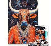 Puzzle per ragazzi da 1000 pezzi con toro tribale gioco interattivo ideale per passare il tempo durante le vacanze con poster e foglio di curiosità abbinati 38x52cm