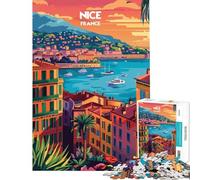 Puzzle per ragazzi da 1000 pezzi con tramonto a Nizza puzzle antistress per adulti decorazione perfetta regalo di Natale o di compleanno (dimensioni 38x52cm)