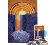 Puzzle per ragazzi da 1000 pezzi con tramonto e cascata stile Gustav Klimit Aiuta ad allenare la mente sfida impegnativa gioco per famiglie adatto a partire dai 14 anni (38x26cm)