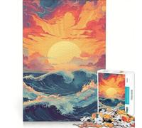 Puzzle per ragazzi da 1000 pezzi con tramonto onde dell'oceano e Giappone giocattolo educativo per divertimento in famiglia per rafforzare l'amore tra le coppie 50x75cm