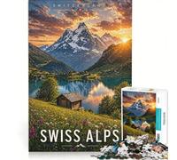 Puzzle per ragazzi da 1000 pezzi con tramonto sulle Alpi svizzere, gioco pratico, rilassante e stimolante per la mente, regalo di compleanno, regalo 50x75cm