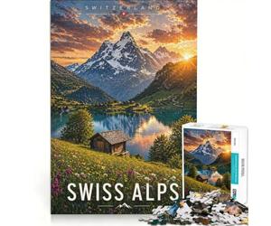 Puzzle per ragazzi da 1000 pezzi con tramonto sulle Alpi svizzere, gioco pratico, rilassante e stimolante per la mente, regalo di compleanno, regalo 50x75cm