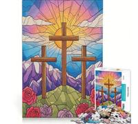 Puzzle per ragazzi da 1000 pezzi con tre croci e illustrazione in vetro colorato gioco rompicapo impegnativo da completare ideale come regalo per tutta la famiglia 38x52cm