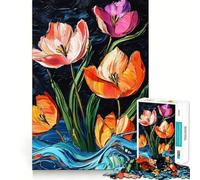 Puzzle per ragazzi da 1000 pezzi con tulipani blu dai bordi perfetti, divertente gioco di abilità mentale, gioco tranquillo e divertente, ideale per compleanni e attività artistiche (38x26cm)