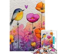 Puzzle per ragazzi da 1000 pezzi con uccelli ad acquerello e giardino fiorito Giocattolo per ragazzi decorazione da parete sfida educativa perfetta (dimensioni 50x75cm)