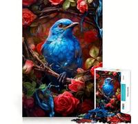 Puzzle per ragazzi da 1000 pezzi con uccellino blu e rosa rossa,design Premium Edge Art,gioco che stimola la concentrazione,ideale per il tempo libero,regalo di Natale 50x75cm