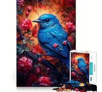 Puzzle per ragazzi da 1000 pezzi con uccellino blu e rosa rossa,disegno dai bordi precisi,gioco di concentrazione,regalo,gioco rilassante,scena natalizia 38x26cm