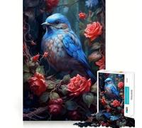 Puzzle per ragazzi da 1000 pezzi con uccellino blu e rosa rossa,disegno dai bordi precisi,gioco divertente per concentrarsi,momento di relax,regalo di Natale rilassante 38x26cm