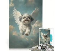 Puzzle per ragazzi da 1000 pezzi con un angelo e un cane Shih Tzu che vola nel cielo, gioco rilassante, di analisi e logica, regalo di compleanno, regalo di viaggio 50x75cm
