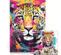 Puzzle per ragazzi da 1000 pezzi con un bel giaguaro in stile pop art, gioco pratico per il divertimento in famiglia, ideale come regalo per tutta la famiglia 50x75cm