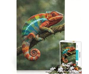 Puzzle per ragazzi da 1000 pezzi con un camaleonte colorato su un ramo, gioco pratico per il divertimento in famiglia, ideale come regalo per tutta la famiglia 50x75cm