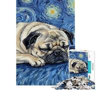 Puzzle per ragazzi da 1000 pezzi con un carlino addormentato in una notte stellata Puzzle rilassante ideale per passare il tempo durante le vacanze o come regalo (dimensioni 50x75cm)