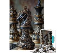 Puzzle per ragazzi da 1000 pezzi con un cavaliere nero decorato pezzo degli scacchi per gioco educativo e stimolante ideale per giochi in famiglia Un regalo perfetto per gli amanti del gioco (38x26cm)