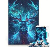 Puzzle per ragazzi da 1000 pezzi con un elegante cervo dagli occhi blu luminosi, gioco impossibile, regalo di compleanno, compleanno e altre occasioni 50x75cm