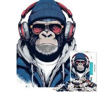 Puzzle per ragazzi da 1000 pezzi con un fantastico gorilla con cuffie e berretto Un gioco antistress da 1000 pezzi un'opera d'arte per divertirsi in famiglia e giocare (75x50cm)