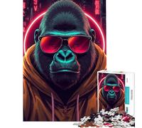 Puzzle per ragazzi da 1000 pezzi con un fantastico gorilla in un paesaggio urbano cyberpunk Difficile da completare decorazione per la casa Giocattolo adatto a ragazzi dai 14 anni in su (38x52cm)