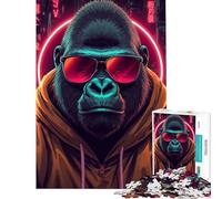 Puzzle per ragazzi da 1000 pezzi con un fantastico gorilla in un paesaggio urbano cyberpunk Difficile da completare decorazione per la casa Giocattolo adatto a ragazzi dai 14 anni in su (50x75cm)