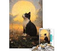 Puzzle per ragazzi da 1000 pezzi con un gatto che guarda la luna Attività divertenti da fare in casa giochi per passare il tempo durante le vacanze a casa per ragazzi dai 14 anni in su (38x26cm)