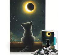 Puzzle per ragazzi da 1000 pezzi con un gatto che osserva l'eclissi solare, decorazione da parete, passatempo per le vacanze, regalo di compleanno, regalo di viaggio 38x26cm