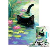 Puzzle per ragazzi da 1000 pezzi con un gatto nero in uno stagno di ninfee Un'esperienza difficile e stimolante un regalo di compleanno Gioco educativo per ragazzi dai 14 anni in su 50x75cm