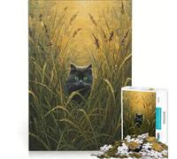 Puzzle per ragazzi da 1000 pezzi con un gatto nero nell'erba alta, gioco rilassante, interazione genitore-figlio, regalo di compleanno 38x26cm