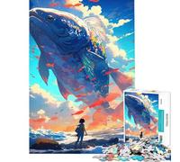 Puzzle per ragazzi da 1000 pezzi con un gigantesco pesce e una persona sulla spiaggia Puzzle antistress per adulti perfetto come decorazione regalo di Natale o di compleanno (dimensioni 38x26cm)