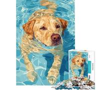 Puzzle per ragazzi da 1000 pezzi con un golden retriever che nuota in acqua blu Gioco educativo stimolante e divertente ideale come regalo per il Secret Santa (dimensioni 50x75cm)