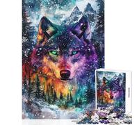Puzzle per ragazzi da 1000 pezzi con un lupo dai colori vivaci nella foresta invernale Gioco per famiglie schema di assemblaggio ideale come regalo per tutta la famiglia (dimensioni 50x75cm)
