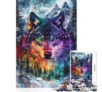 Puzzle per ragazzi da 1000 pezzi con un lupo dai colori vivaci nella foresta invernale Puzzle rilassante sfida impegnativa regalo di compleanno regalo (dimensioni 38x26cm)
