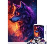 Puzzle per ragazzi da 1000 pezzi con un lupo dai colori vivaci tra fuoco e stelle Gioco divertente e stimolante un'attività educativa e rilassante per lo sviluppo intellettuale (50x75cm)