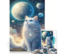 Puzzle per ragazzi da 1000 pezzi con un maestoso gatto bianco gioco interattivo attività divertenti da fare a casa con poster e foglio di curiosità abbinati 38x26cm