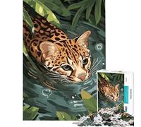 Puzzle per ragazzi da 1000 pezzi con un ocelot che nuota nell'acqua gioco rilassante e stimolante ideale come regalo per uomini e donne Un'opera d'arte (dimensioni 38x52cm)
