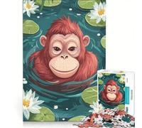 Puzzle per ragazzi da 1000 pezzi con un orango stilizzato in uno stagno di ninfee, giochi educativi, attività divertenti da fare a casa, ideale come regalo 50x75cm