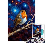 Puzzle per ragazzi da 1000 pezzi con un pettirosso nella notte stellata gioco educativo regalo per compleanno attività per la famiglia (dimensioni 38x26cm)