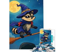 Puzzle per ragazzi da 1000 pezzi con un procione e una strega che volano su una scopa ideale per compleanni e Natale Giocattolo educativo antistress adatto a partire dai 14 anni (38x26cm)