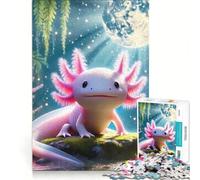 Puzzle per ragazzi da 1000 pezzi con un simpatico axolotl al chiaro di luna, giocattolo antistress, sfida impegnativa, per rafforzare l'amore tra le coppie 38x26cm