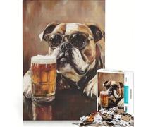 Puzzle per ragazzi da 1000 pezzi con un simpatico bulldog e una birra, giocattolo educativo, per divertimento in famiglia, per rafforzare l'amore tra le coppie 38x26cm