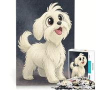 Puzzle per ragazzi da 1000 pezzi con un simpatico cane bianco in stile cartone animato, giocattolo educativo, migliora la memoria, con poster e foglio di curiosità abbinati 38x52cm