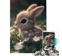 Puzzle per ragazzi da 1000 pezzi con un simpatico coniglietto tra i fiori giocattolo educativo gioco impossibile taglio di precisione regalo di Babbo Natale segreto (dimensioni 38x26cm)