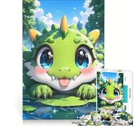Puzzle per ragazzi da 1000 pezzi con un simpatico drago verde in uno stagno, giocattolo antistress, sfida impegnativa, per rafforzare l'amore tra le coppie 38x26cm
