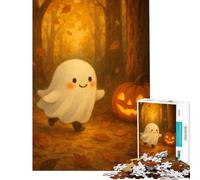 Puzzle per ragazzi da 1000 pezzi con un simpatico fantasma e una zucca in una foresta autunnale Gioco stimolante e avvincente antistress ideale come regalo di Babbo Natale segreto (dimensioni 38x52cm)