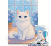 Puzzle per ragazzi da 1000 pezzi con un simpatico gattino bianco, gioco educativo, decorazione da parete, con poster e foglio di curiosità abbinati 50x75cm