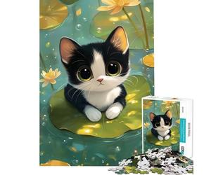 Puzzle per ragazzi da 1000 pezzi con un simpatico gattino su una ninfea gioco educativo stimolante ideale come regalo di Babbo Natale segreto divertente e spiritoso (dimensioni 50x75cm)