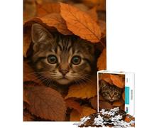 Puzzle per ragazzi da 1000 pezzi con un simpatico gattino tigrato nascosto tra le foglie autunnali Gioco interattivo ed educativo ideale come regalo per chi ama i giochi di analisi e logica (50x75cm)