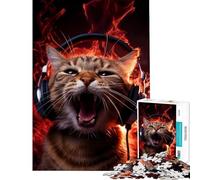 Puzzle per ragazzi da 1000 pezzi con un simpatico gatto che ascolta musica gioco per tutta la famiglia giocattolo avvincente per coltivare la pazienza un'ottima idea regalo un'opera d'arte (38x26cm)