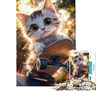 Puzzle per ragazzi da 1000 pezzi con un simpatico gatto che fa skateboard Attività divertenti da fare in casa con tutta la famiglia Giochi per famiglie dai 14 anni in su (38x26cm)